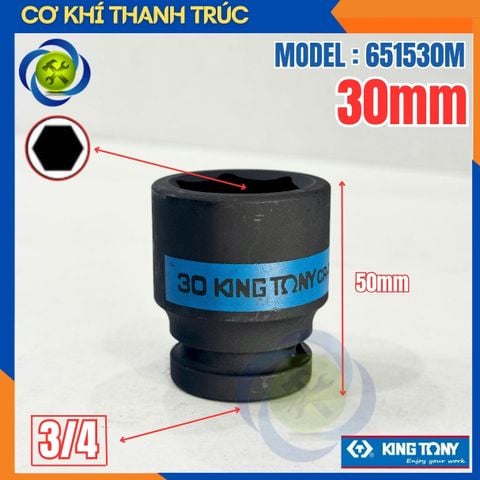 Tuýp 30mm Đầu Vuông 3/4 Kingtony 651530M Dài 53mm 6 cạnh thép CR-MO