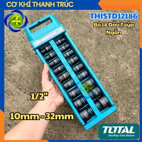 Bộ 18 Đầu Tuýp Ngắn Chân 1/2 Total THISTD12186 (10-32mm) Thép Cr-Mo