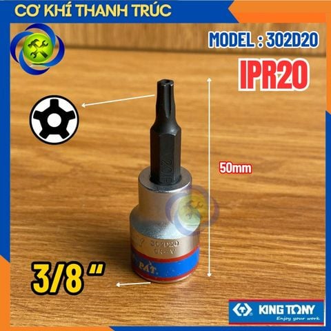 Tuýp Mũi Sao IPR20 Đầu Vuông 3/8 Kingtony 302D20 Dài 50mm Thép CR-V & S2