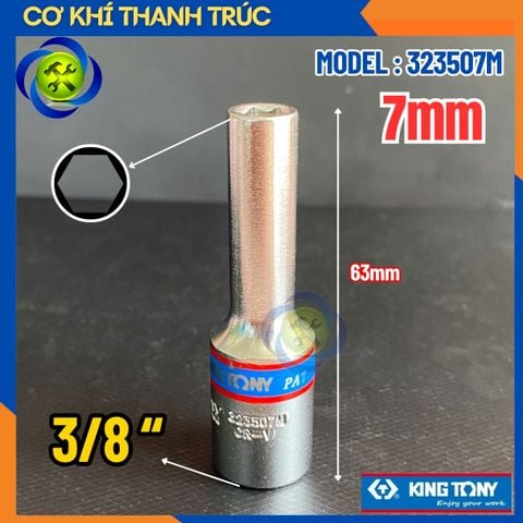 Tuýp 7mm Đầu Vuông 3/8 Kingtony 323507M Dài 63mm 6 Cạnh Thép CR-V