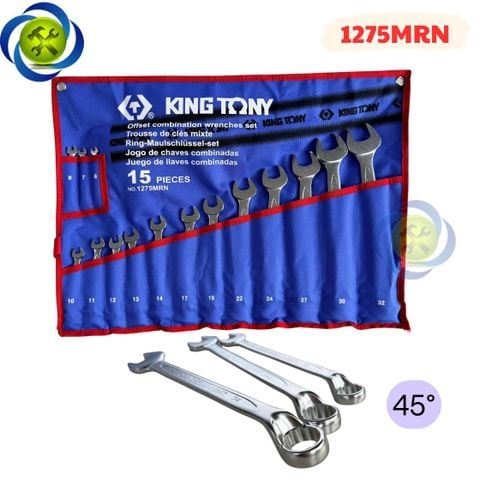 Bộ cờ lê vòng miệng 15 chi tiết Kingtony 1275MRN 6-32mm (góc 45 độ)