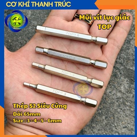 (Size lẻ) Mũi vít lục giác TOP dành cho máy siết vít dài 65mm thép S2