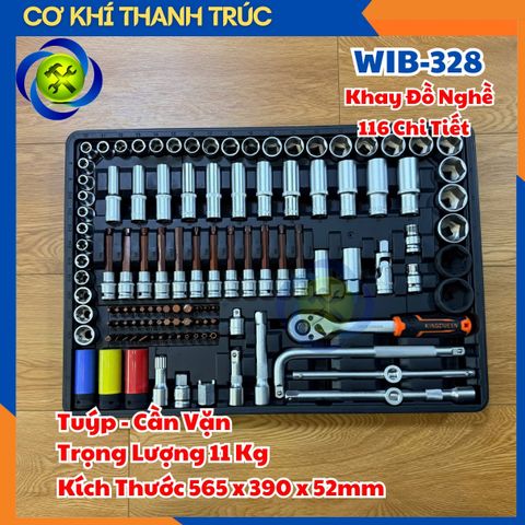 Khay Đồ Nghề 116 Chi Tiết (Tuýp, Cần Vặn) WIB-328 Kích Thước 565 x 390 x 52mm Trọng Lượng 11 Kg