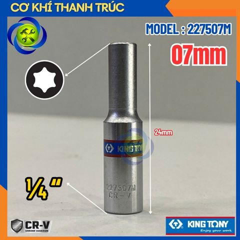 Tuýp Sao E7 Đầu Vuông 1/4 Kingtony 227507M Dài 50mm 6 Cạnh Thép Cr-V