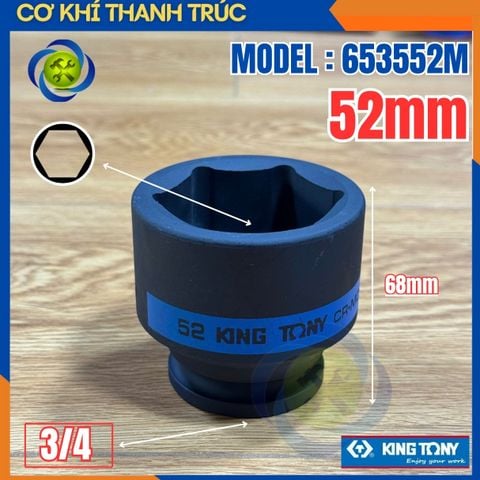 Tuýp 52mm Đầu Vuông 3/4 Kingtony 653552M Dài 68mm 6 cạnh thép CR-MO