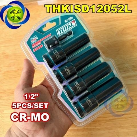 Bộ Đầu Tuýp Dài 1/2 ToTal THKISD12052L Có 5 Chi Tiết 10-14mm Kèm Đầu Chuyển