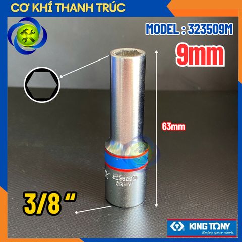 Tuýp 9mm Đầu Vuông 3/8 Kingtony 323509M Dài 63mm 6 Cạnh Thép CR-V