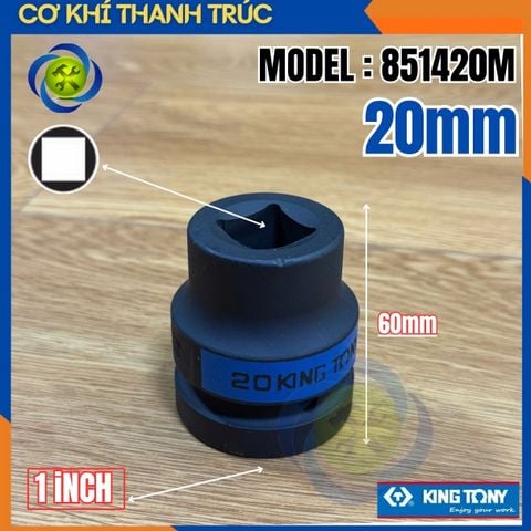 Tuýp 20mm Đầu Vuông 1 Inch Kingtony 851420M Dài 60mm 4 Cạnh Thép CR-MO