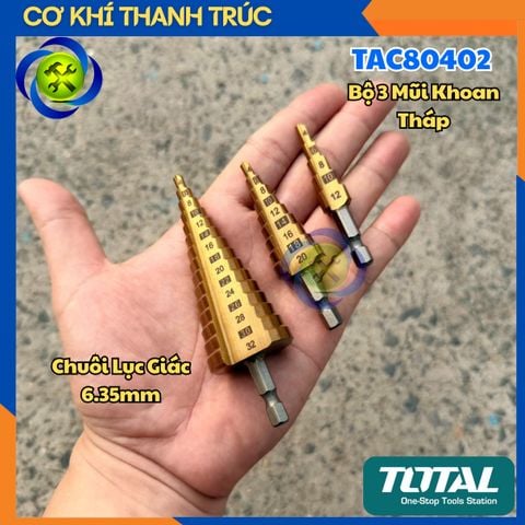 Bộ 3 Mũi Khoan Tháp TOTAL TAC80402 Chuôi Lục Giác 6.35mm