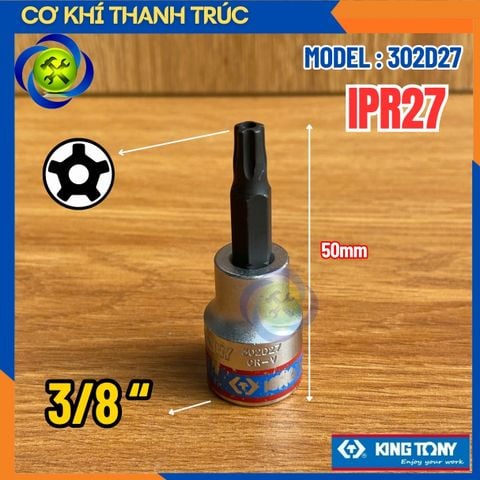 Tuýp Mũi Sao IPR27 Đầu Vuông 3/8 Kingtony 302D27 Dài 50mm Thép CR-V & S2