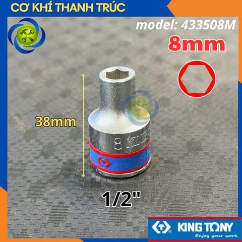 Tuýp 8mm Đầu Vuông 1/2 Kingtony 433508M Dài 38mm 6 cạnh Thép CR-V