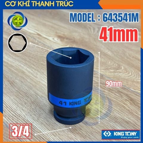 Tuýp 41mm Đầu Vuông 3/4 Kingtony 643541M Dài 90mm 6 cạnh thép CR-MO