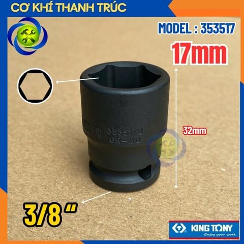 Tuýp 17mm Đầu Vuông 3/8 Kingtony 353517M Dài 32mm 6 Cạnh Thép CR-MO