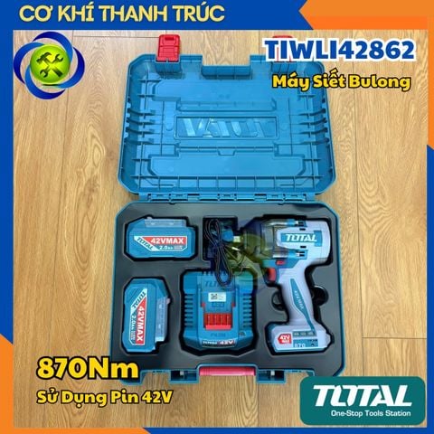 Máy Siết Bulong 870Nm Đầu 1/2 Total TIWLI42862 Sử Dụng Pin 42V Bao Gồm Pin Sạc