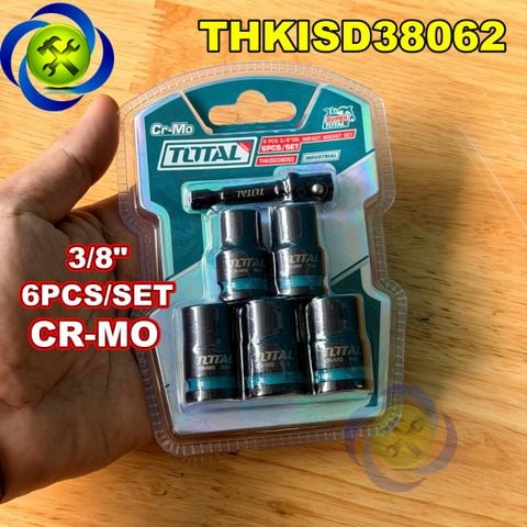 Bộ Đầu Tuýp Ngắn 3/8 ToTal THKISD38062 Có 6 Chi Tiết 8-14mm Kèm Đầu Chuyển