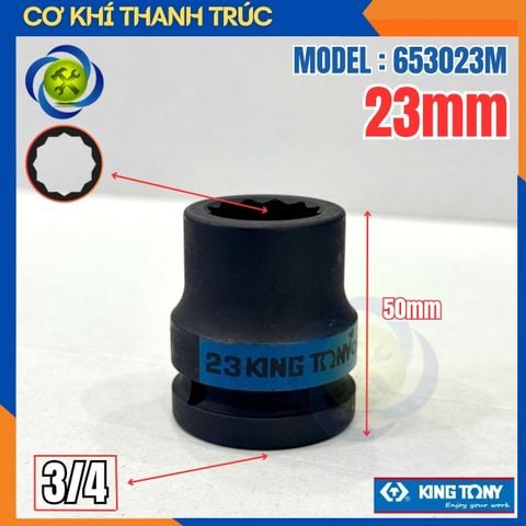 Tuýp 23mm Đầu Vuông 3/4 Kingtony 653023M Dài 50mm 12 cạnh thép CR-MO