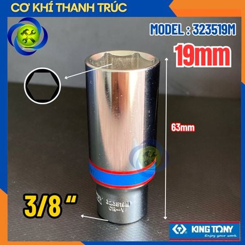 Tuýp 19mm Đầu Vuông 3/8 Kingtony 323519M Dài 63mm 6 Cạnh Thép CR-V