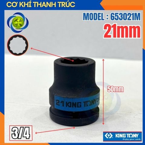Tuýp 21mm Đầu Vuông 3/4 Kingtony 653021M Dài 50mm 12 cạnh thép CR-MO