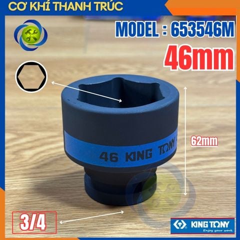 Tuýp 46mm Đầu Vuông 3/4 Kingtony 653546M Dài 62mm 6 cạnh thép CR-MO