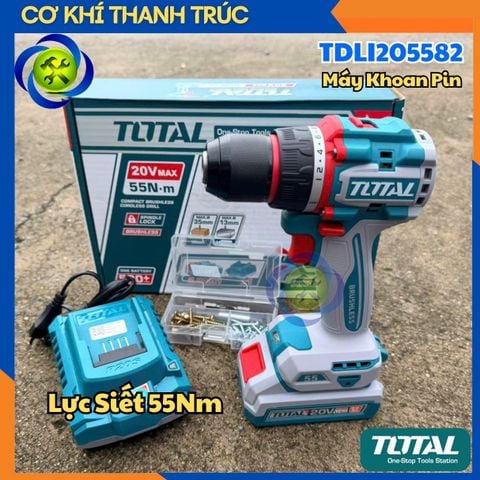 Máy Khoan Pin 20V Total TDLI205582 Lực Siết 55Nm (1 pin 2.0 Ah + 1 sạc)