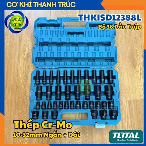 Bộ 38 Đầu Tuýp TOTAL THKISD12388L Thép Cr-Mo Từ 10-32mm Ngắn + Dài