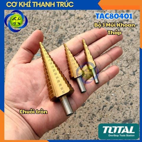 Bộ 3 Mũi Khoan Tháp TOTAL TAC80401 Chân Tròn