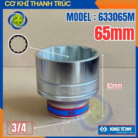 Tuýp 65mm Đầu Vuông 3/4 Kingtony 633065M Dài 83mm 12 cạnh thép CR-V