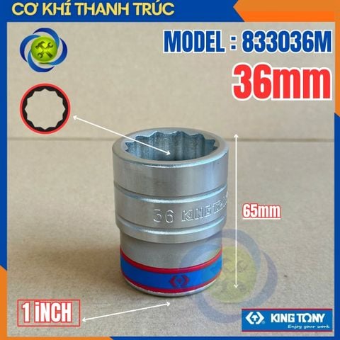 Tuýp 36mm Đầu Vuông 1 Inch Kingtony 833036M Dài 65mm 12 cạnh thép CR-V