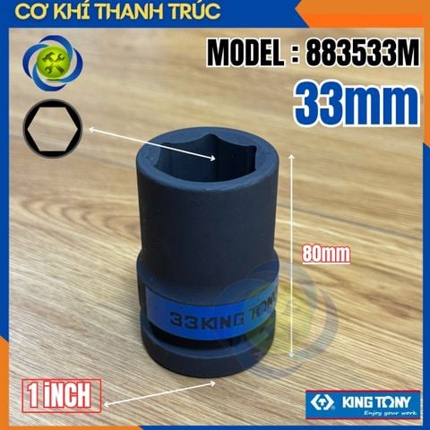 Tuýp 33mm Đầu Vuông 1 Inch Kingtony 883533M Dài 80mm 6 Cạnh Thép CR-MO