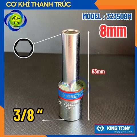 Tuýp 8mm Đầu Vuông 3/8 Kingtony 323508M Dài 63mm 6 Cạnh Thép CR-V
