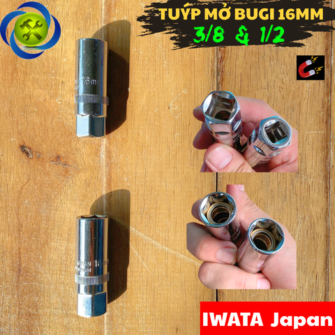 Tuýp mở bugi 16mm loại 3/8 và 1/2 IWATA Japan thép CR-V ( có nam châm )