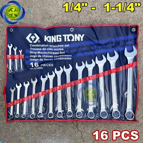 Bộ cờ lê vòng miệng 16 chi tiết hệ inch Kingtony 1216SR (1/4