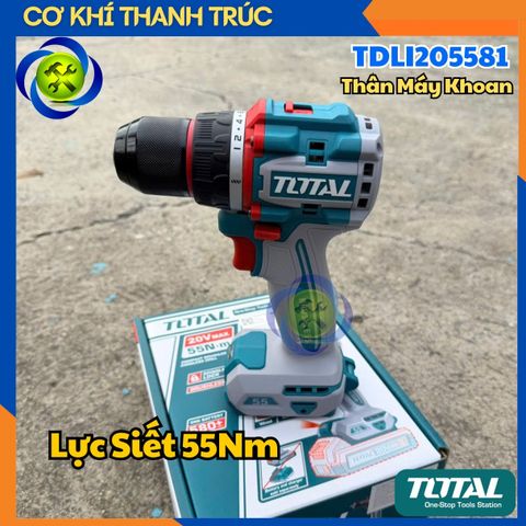 Thân Máy Khoan Không Chổi Than Dùng Pin 20V Total TDLI205581 Lực Siết 55Nm (không bao gồm pin sạc)