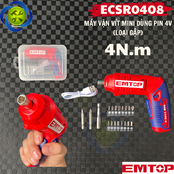 Máy Vặn Vít Mini Dùng Pin 4V Emtop ECSR0408 (Loại Gập)