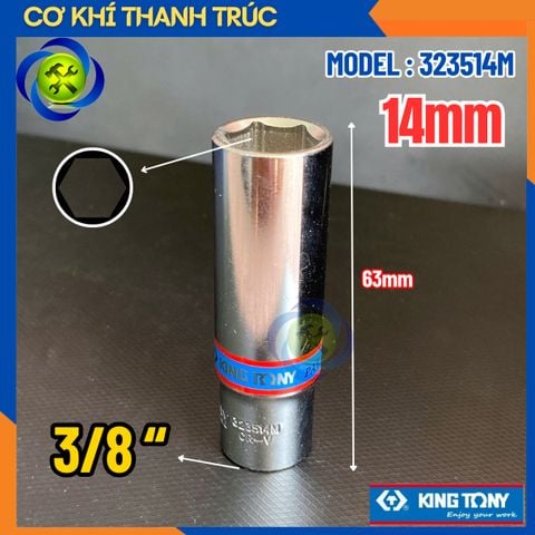 Tuýp 14mm Đầu Vuông 3/8 Kingtony 323514M Dài 63mm 6 Cạnh Thép CR-V