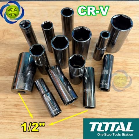 (Size Lẻ) Đầu Tuýp Dài Total THTST12L Thép CrV 50BV30 Chân 1/2 Inch (size từ 8-32mm)