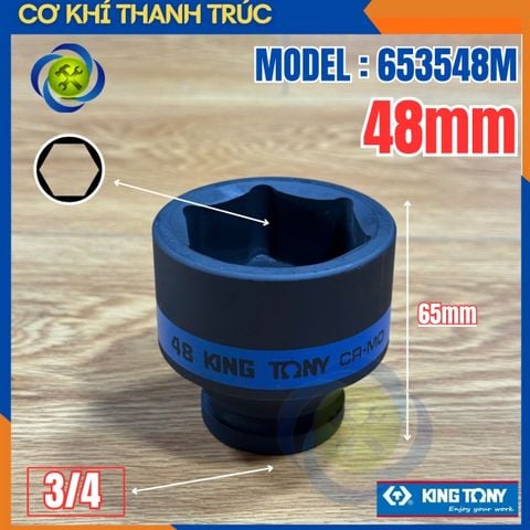 Tuýp 48mm Đầu Vuông 3/4 Kingtony 653548M Dài 65mm 6 cạnh thép CR-MO