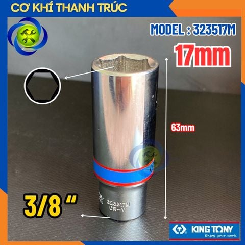 Tuýp 17mm Đầu Vuông 3/8 Kingtony 323517M Dài 63mm 6 Cạnh Thép CR-V