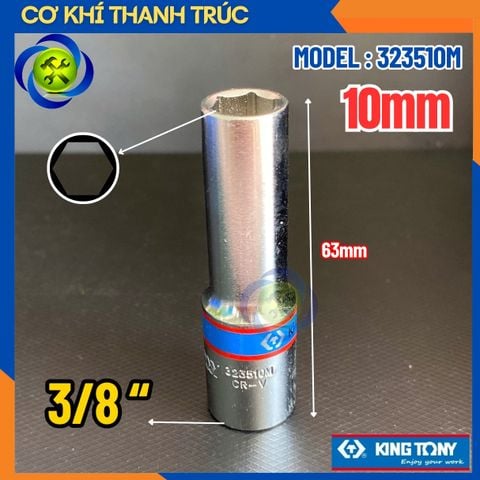 Tuýp 10mm Đầu Vuông 3/8 Kingtony 323510M Dài 63mm 6 Cạnh Thép CR-V