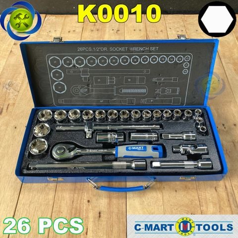 Bộ tuýp 26 chi tiết (10 - 32mm) C-Mart K0010 loại 1/2 thép CR-V xi bóng