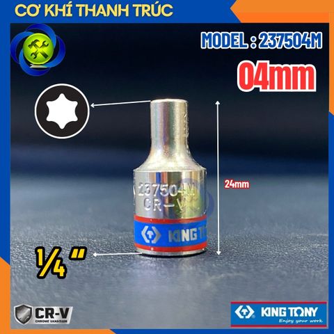 Tuýp Sao E4 Đầu Vuông 1/4 Kingtony 237504M Dài 24mm 6 Cạnh Thép CR-V