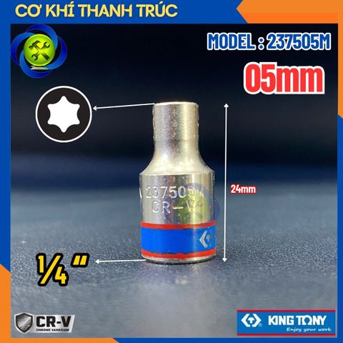Tuýp Sao E5 Đầu Vuông 1/4 Kingtony 237505M Dài 24mm 6 Cạnh Thép CR-V
