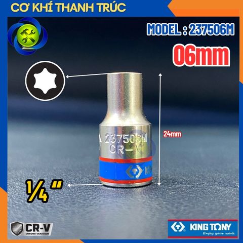 Tuýp Sao E6 Đầu Vuông 1/4 Kingtony 237506M Dài 24mm 6 Cạnh Thép CR-V