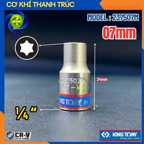 Tuýp Sao E7 Đầu Vuông 1/4 Kingtony 237507M Dài 24mm 6 Cạnh Thép CR-V