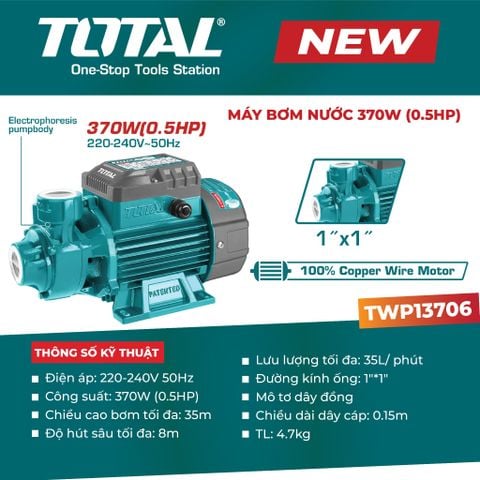 Máy Bơm Nước 370W (0.5HP) TOTAL TWP13706