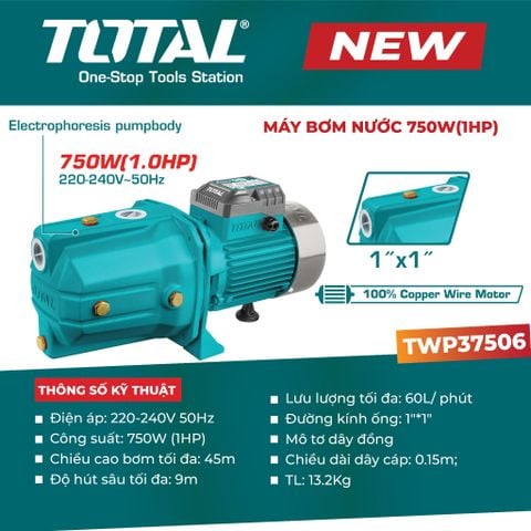 Máy Bơm Nước 750W (1HP) TOTAL TWP37506