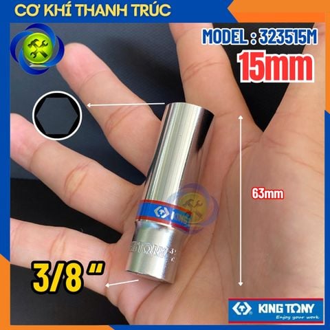 Tuýp 15mm Đầu Vuông 3/8 Kingtony 323515M Dài 63mm 6 Cạnh Thép CR-V