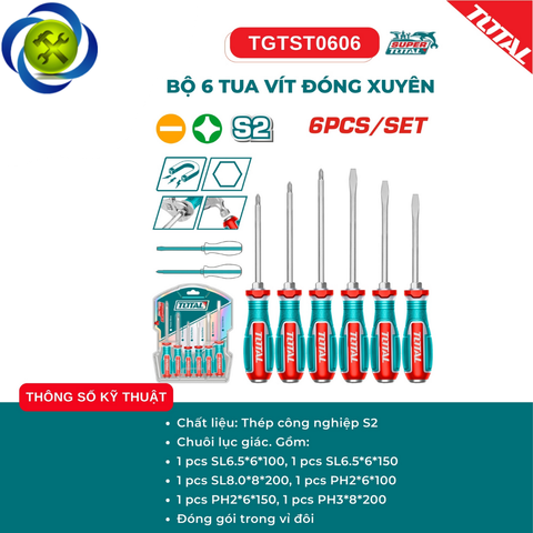 Bộ 6 Tua Vít Đóng Xuyên TOTAL TGTST0606