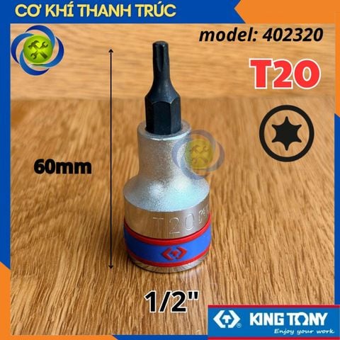 Tuýp Sao T20 Đầu Vuông 1/2 Kingtony 402320 dài 60mm 6 Cạnh Thép CR-V