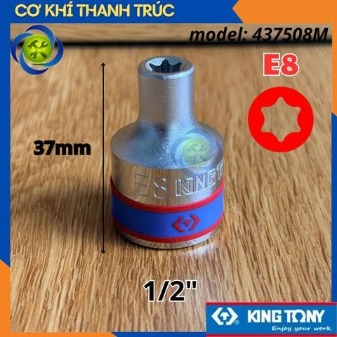 Tuýp Sao E8 Đầu Vuông 12 Kingtony 437508M Dài 37mm 6 cạnh Thép CR-V